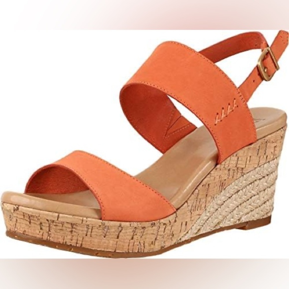 UGG Elena Orange Suede Strap Wedges Espadrille Sandals - 8 Comfortable Sole